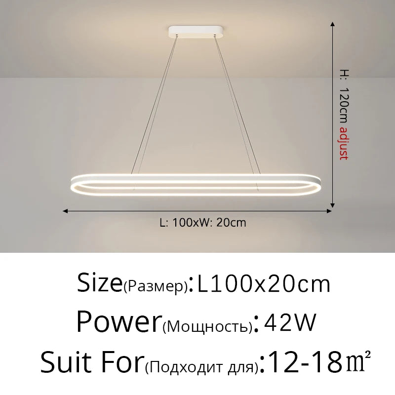 Modern White LED Chandelier Lights - Long Pendant Lamp for Living Room, Dining Room, Bedroom and Hall Decor