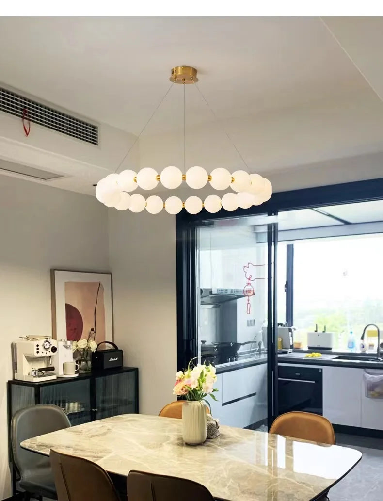 Nordic Magic Bean Round Chandelier - Modern Minimalist Lamp for Living Room, Bedroom & Restaurant