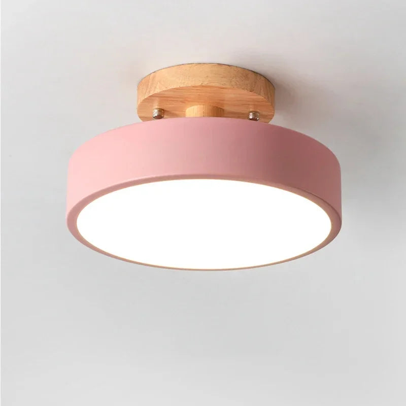 Nordic Industrial Round Wood Ceiling Lamp for Entrance, Hallway, Balcony, Cloakroom & Bedroom