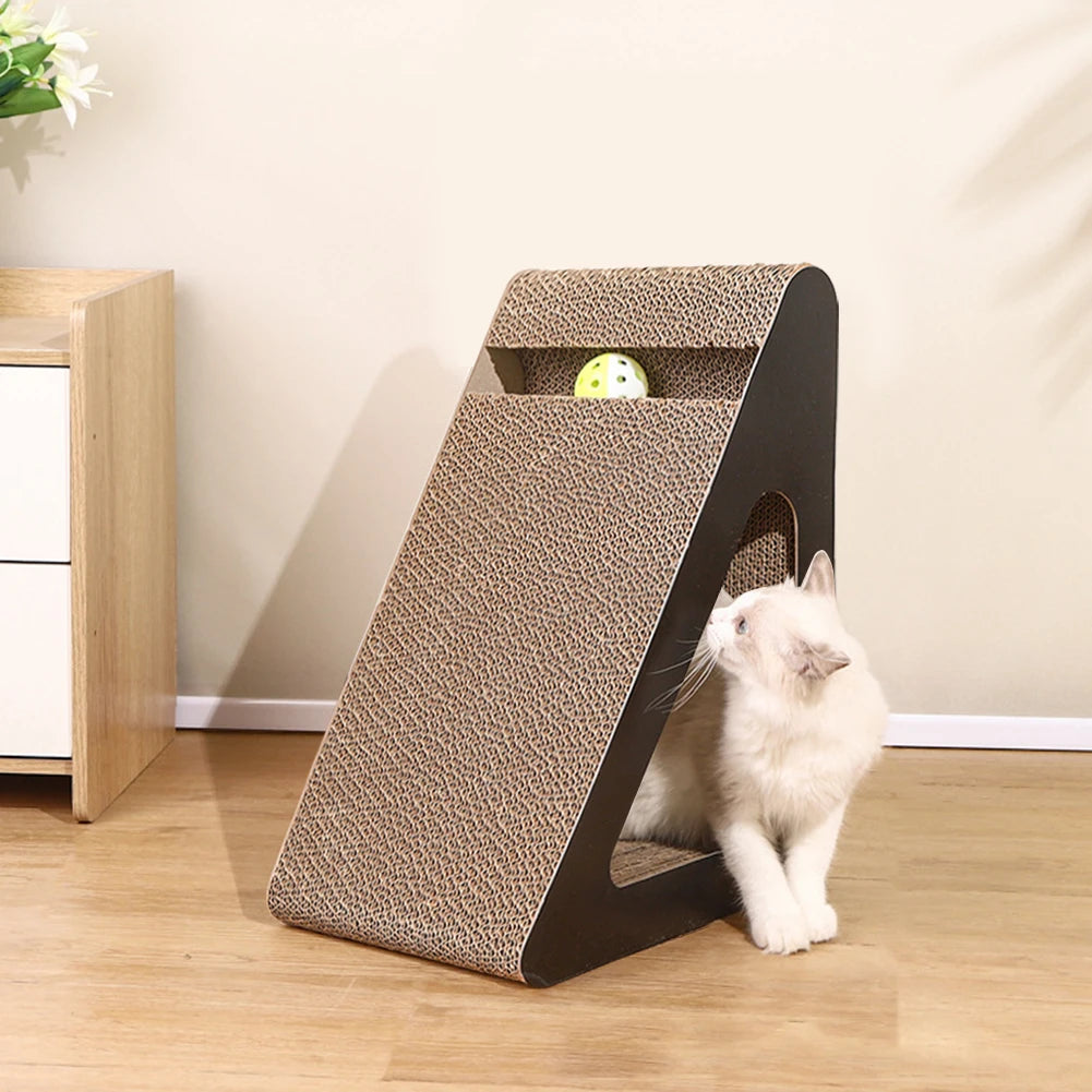 2 in 1 Cat Scratcher Cardboard Triangle with Spinning Balls Sturdy Anti-Scratch Cat Stress Relief Toy for Pets