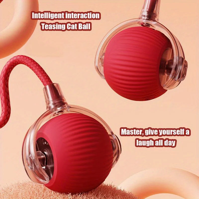 Automatic Interactive Cat Ball Toy, Rechargeable Smart Electric Rolling Ball with Faux Tail Mouse for Dog & Cat Training