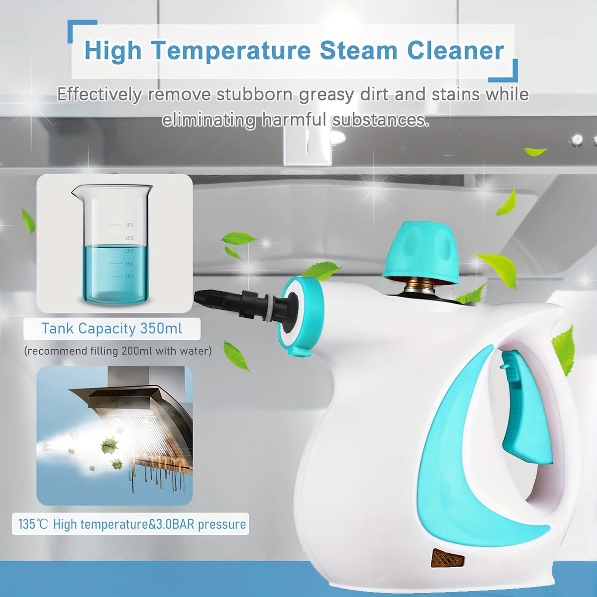 Portable Handheld Steam Cleaner - Multifunctional Grease Remover for Kitchen Range Hood, Bathroom and Car