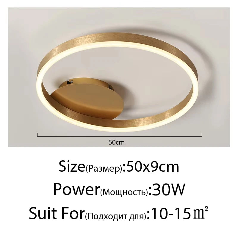 Household Gold LED Chandelier 3-Ring Metal Lamp for Bedroom Living & Dining Room Brown Glossy Indoor Home Lighting