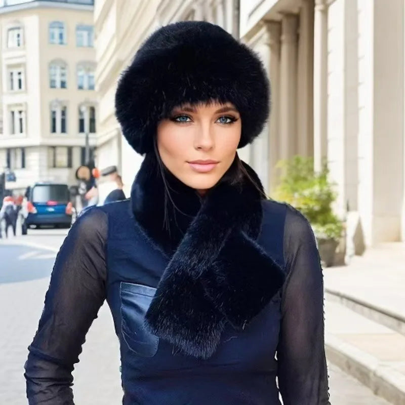 Luxury Faux Fur Hat & Scarf Set Warm Elegant Versatile Winter Wear for Cold Commute High-End Holiday Party