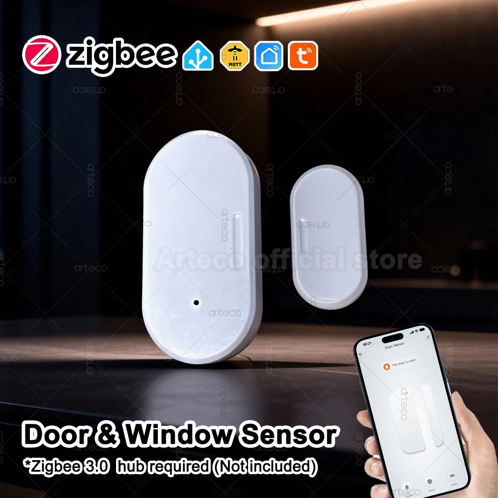 ZigBee Door Window Sensor - Smart Home Security Magnetic Contact Detector, Requires Gateway, Supports Z2MQTT
