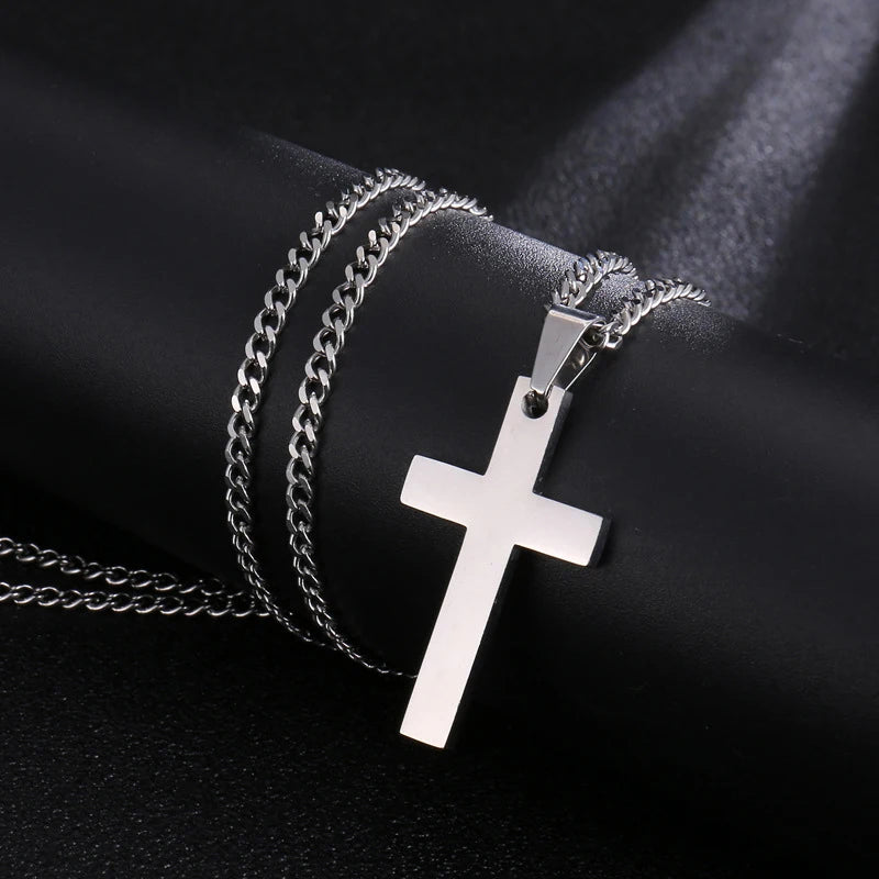 Stainless Steel Cross Pendant Necklace with Link Chain, Punk Hip Hop Jewelry Gift for Men & Women