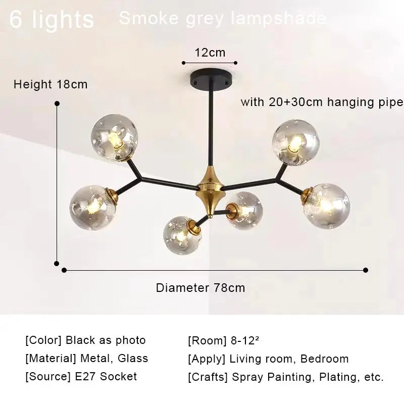 Nordic Glass Ball Modern LED Ceiling Chandelier Pendant Light for Living Room, Bedroom & Kitchen