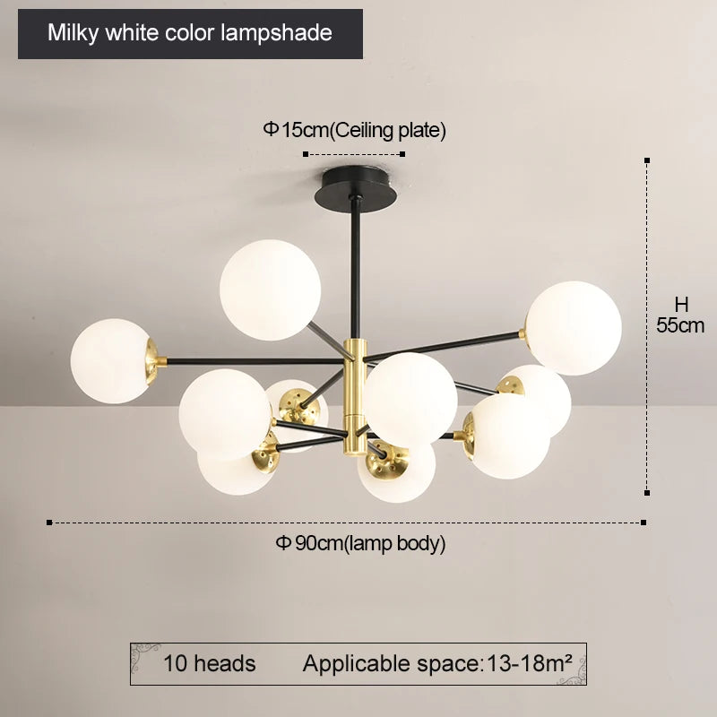 Modern Nordic Glass Ball LED Pendant Chandelier - Black Retro Vintage Loft Home Decor Lamp