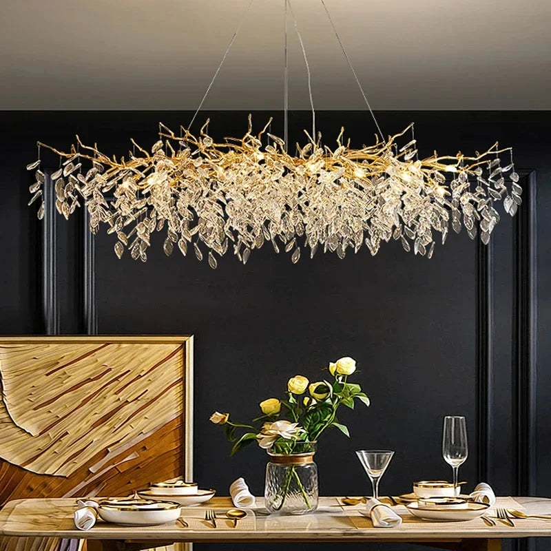 Luxury Gold Crystal LED Chandelier Lustre Ceiling Pendant Lamp for Living Dining Room Bedroom Villa Fixture
