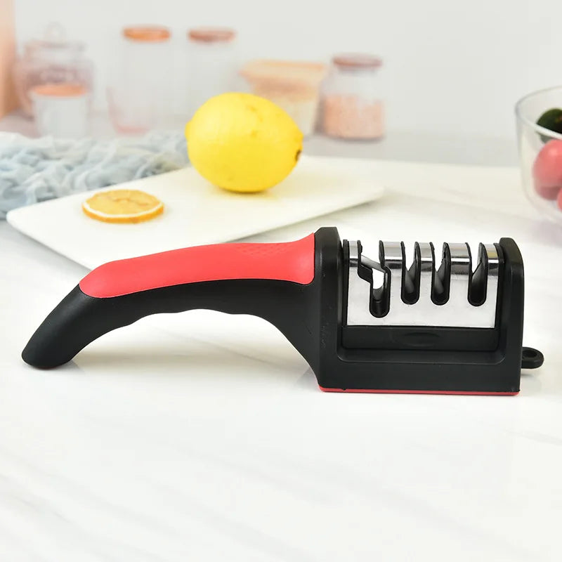 Kitchen 4-Stage Knife Sharpener Household Multi-Functional Hand-Held Three-Purpose Black Sharpening Stone