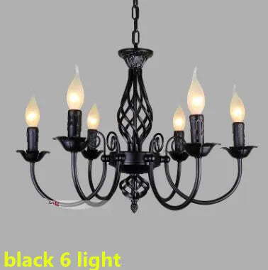 European Style Black Iron Chandelier, E14 Bulb LED Lamp, Indoor Restaurant Aisle Ceiling Lustre Lighting