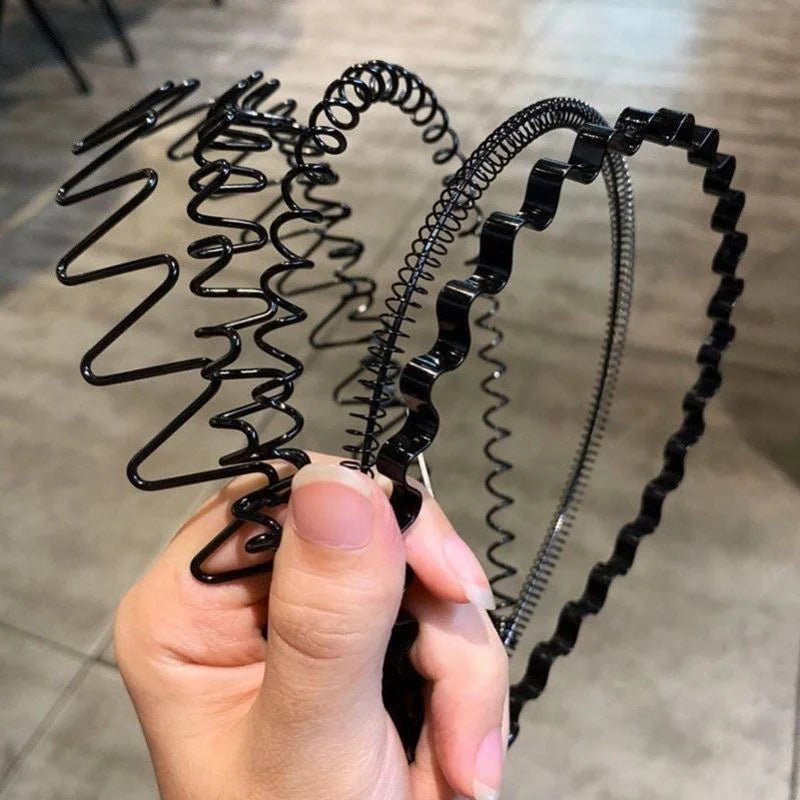 Unisex Black Metal Wavy Headband - Invisible Non-Slip Sports Hairband and Bangs Holder Hair Accessory