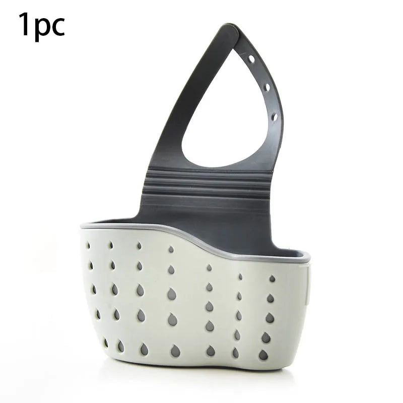 Adjustable Sink Draining Hanging Basket - Rubber Sink Bag, Soap Sponge Shelf and Faucet Holder for Kitchen and Bathroom