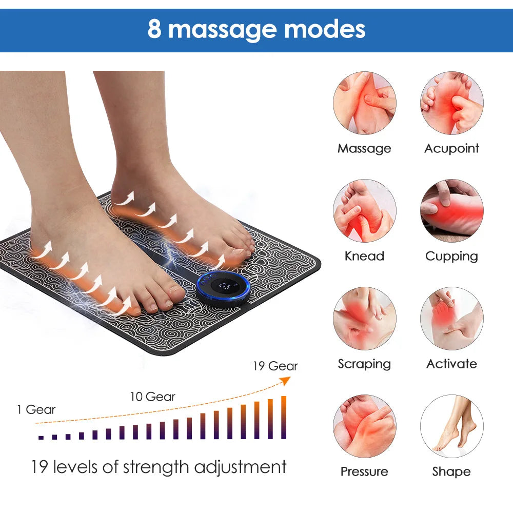 EMS Foot Massager Pad for Pain Relief & Acupoint Massage, Electric Muscle Stimulation to Improve Blood Circulation