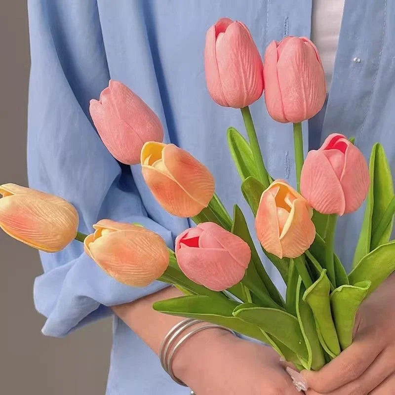 Artificial Tulips Bouquet Real Touch Fake Tulip Flowers for Home Wedding Decor