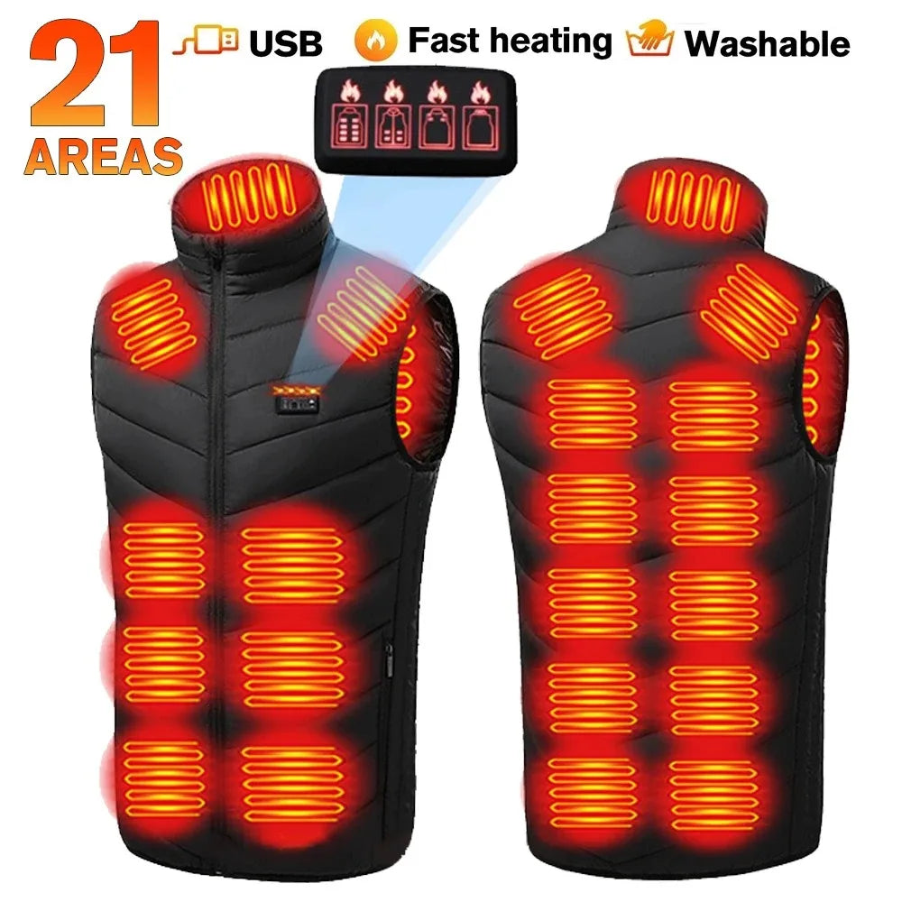 USB Self Heating Jacket for Men and Women Warm Vest Heated Coat Ski Camping Hiking Winter Cotton Clothing