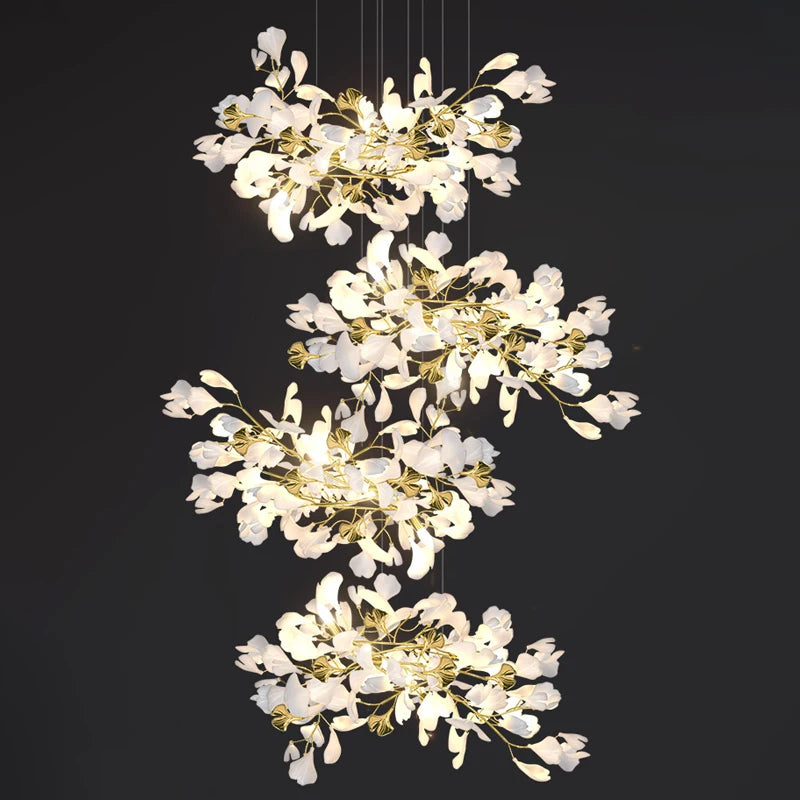 Modern Ceramic Chandelier Ginkgo Biloba Design for Home Villa Living Room Pendant Lamp Hanging Fixture