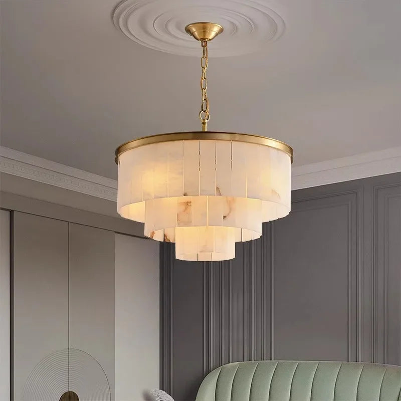 Full Copper Resin Chandelier with Luxury Marble Accents for Living Room Dining Room Bedroom Study