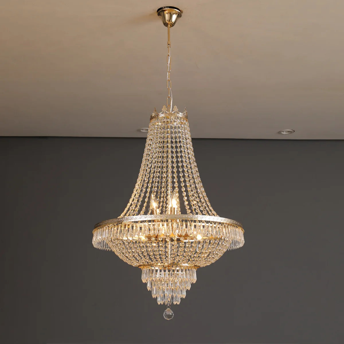 Luxury LED Crystal Pendant Chandelier for Living Room Hotel Lobby Villa High Ceiling Staircase European-Style