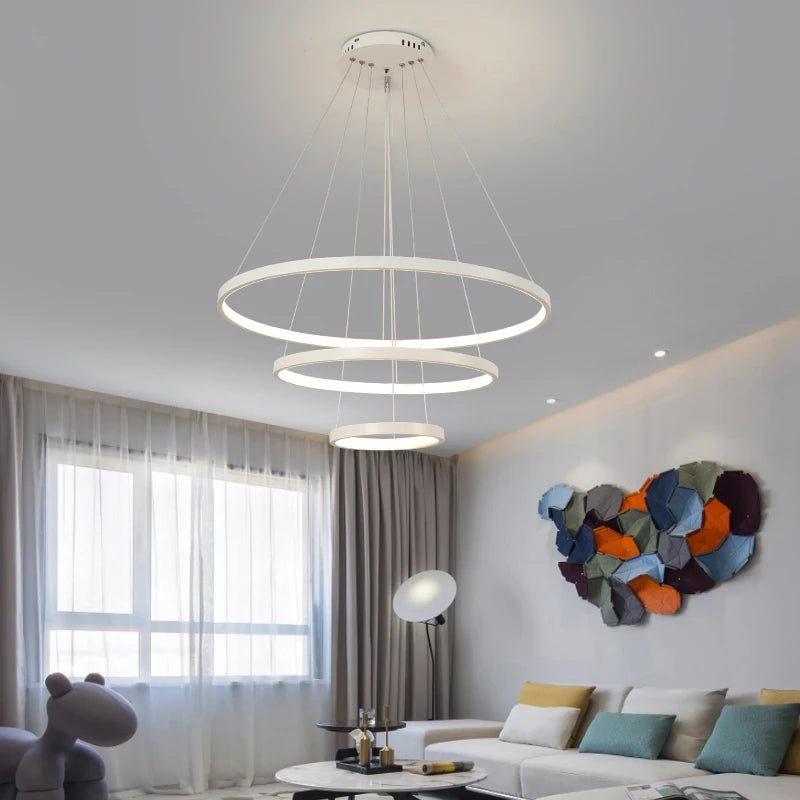Modern Simple Ring LED Chandelier Pendant Lamp for Dining Room, Living Room & Bedroom