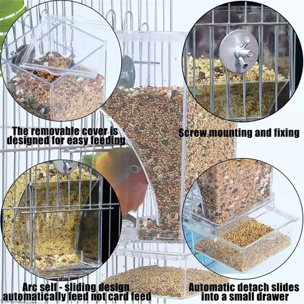 Parrot Feeder Anti-Spill Transparent Bird Food Box Clear Feeding Device for Parrots Durable Bird Feeder