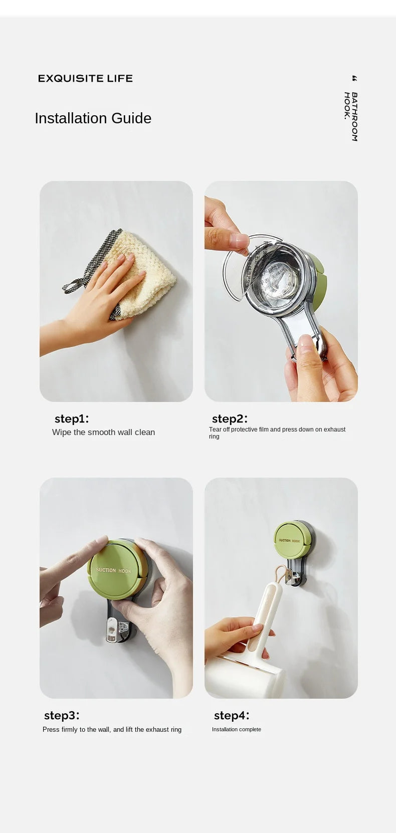 Strong Vacuum Suction Hooks - Traceless No-Drilling Adhesive Hooks for Home, Bathroom, Kitchen and Door
