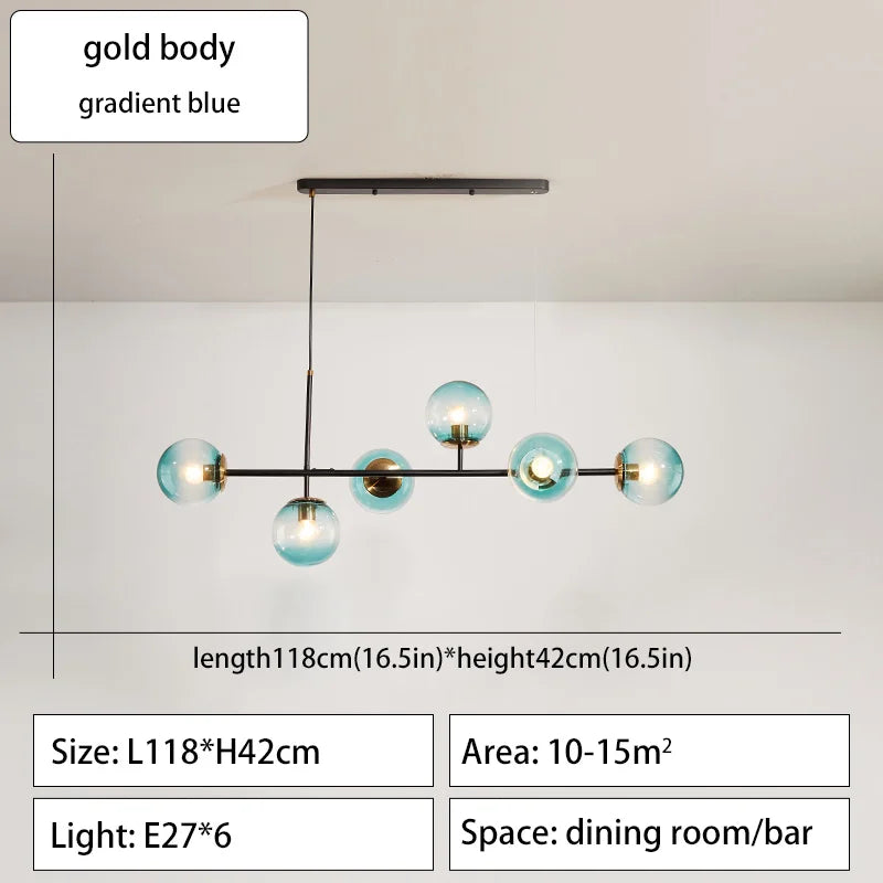 Modern Minimalist Nordic Glass Ball Pendant Chandelier for Dining Room, Kitchen Island & Living Room