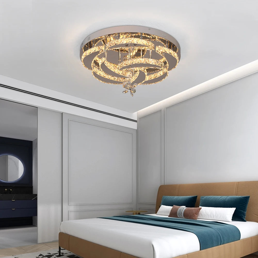 Modern K9 Crystal LED Chandelier Ceiling Lamp RC Dimmable Pendant Light for Living & Dining Room Home Fixture Luminaire