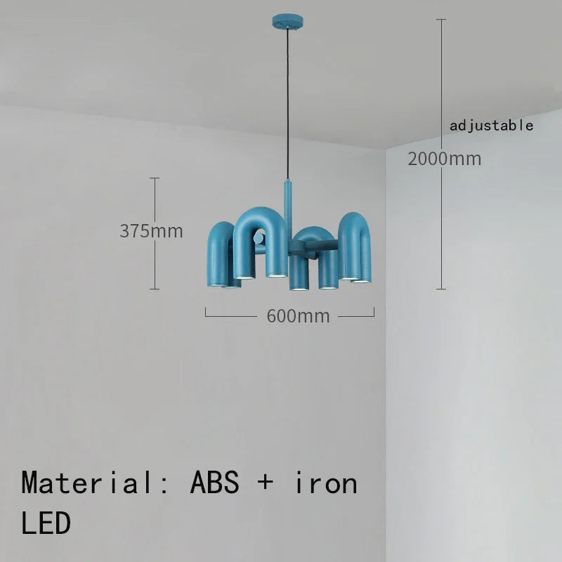Modern Luxury U-Shaped Metal LED Pendant Light in Black & Orange for Living & Dining Room