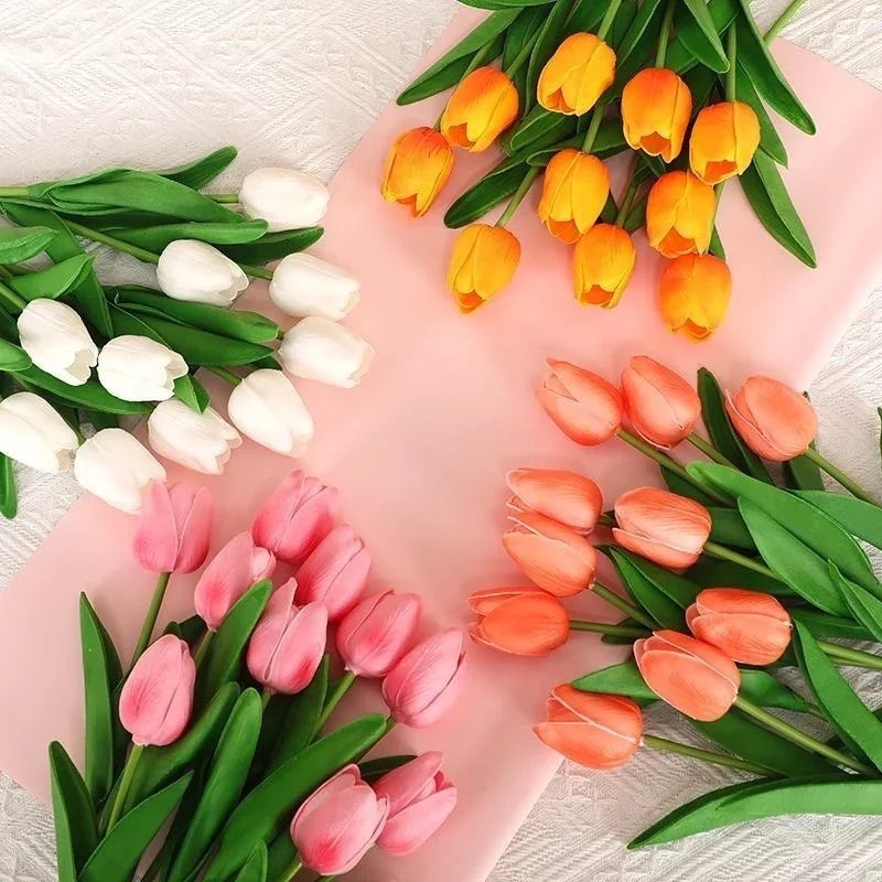 Artificial Tulips Bouquet Real Touch Fake Tulip Flowers for Home Wedding Decor