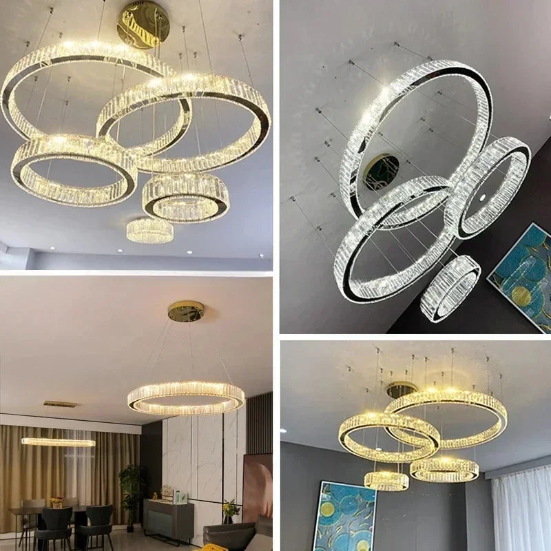 Modern Gold Luxury Crystal LED Dimmable Chandelier Pendant Lamp for Bedroom, Living Room, Hotel & Villa