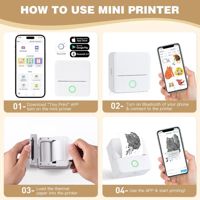 Thermal Mini Printer - Portable Inkless Bluetooth Sticker Maker and Pocket Photo Printer for Children DIY