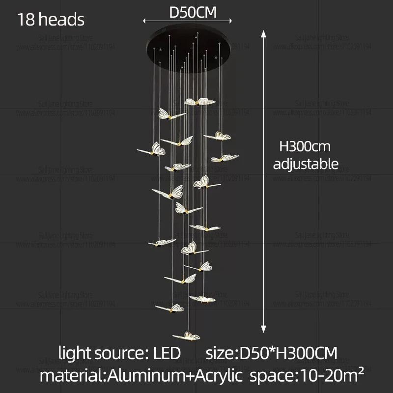 Modern Bird Chandelier Spiral Staircase Long Pendant Light for Living Room Villa Attic Dining Room