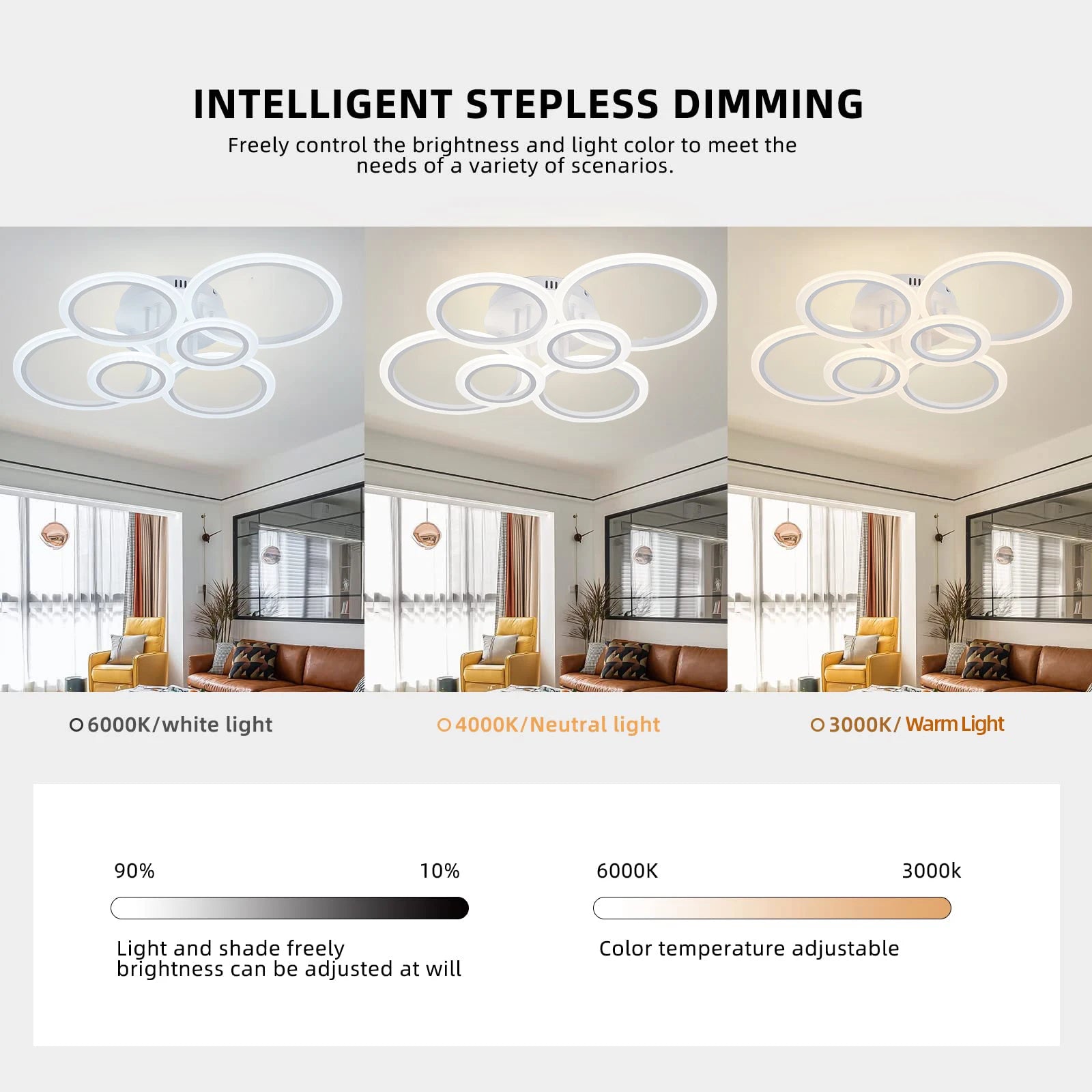 Modern LED Ring Ceiling Mount Chandelier Pendant Lamp for Living Room & Bedroom