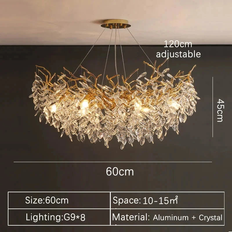Luxury Gold Crystal LED Chandelier Lustre Ceiling Pendant Lamp for Living Dining Room Bedroom Villa Fixture