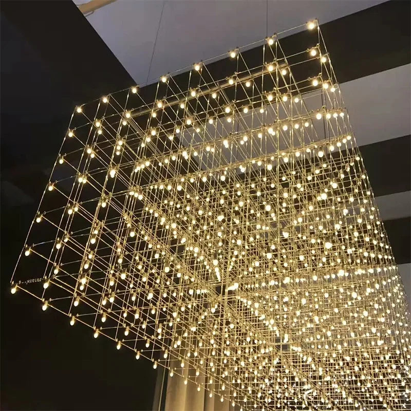 Modern Luxury Large LED Cube Hanging Chandelier for Office, Hotel Front Desk & Dining Room