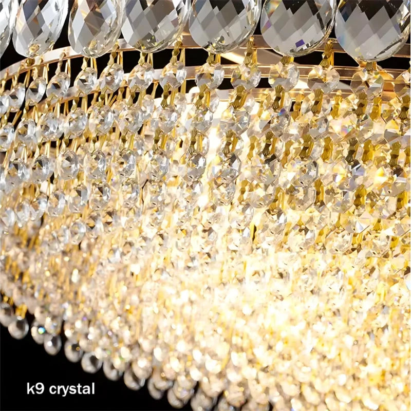 Luxury Crystal LED Ceiling Chandelier for Living Room, Gold Hanging Lamp Modern Home Decor Lustre