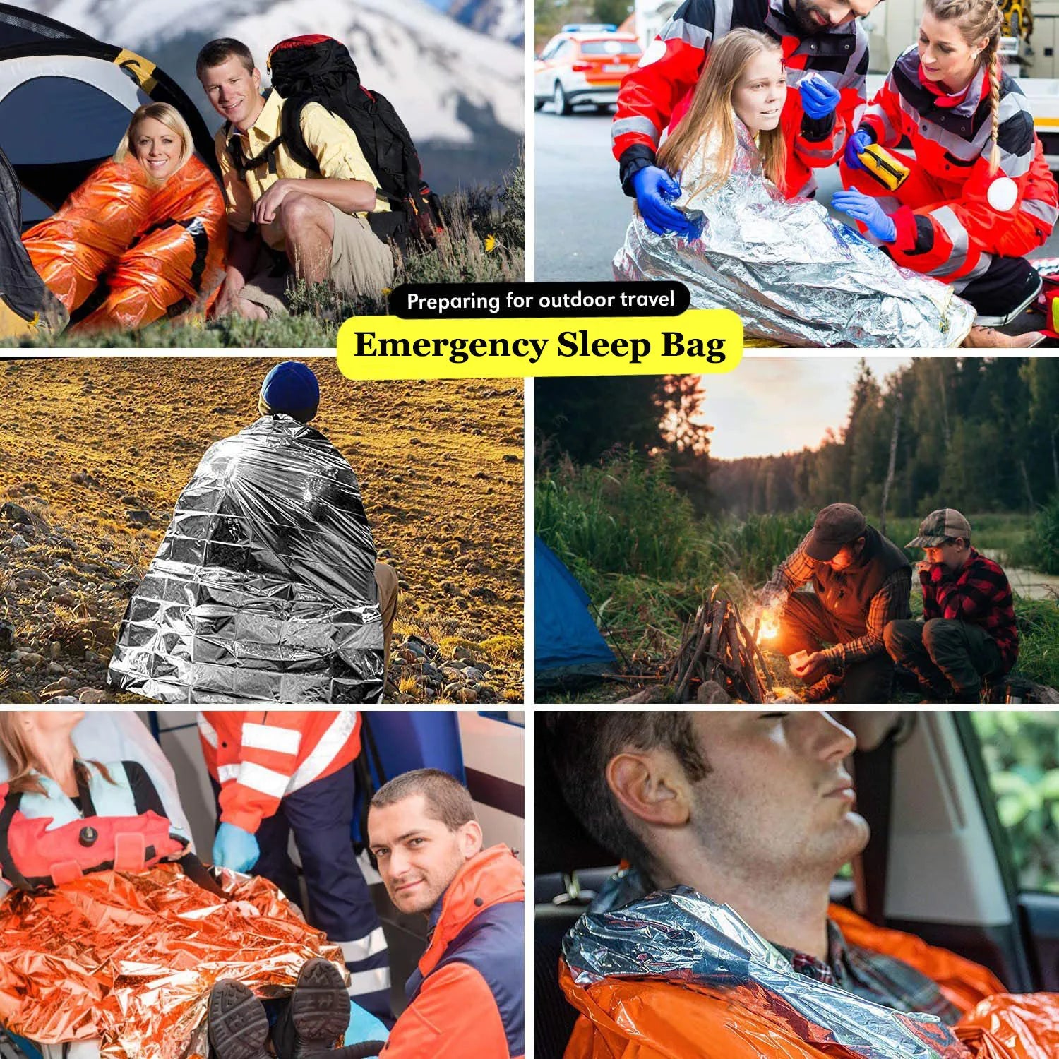 Waterproof Emergency Survival Sleeping Bag - Thermal Mylar Blanket for Outdoor Camping Gear and First Aid Rescue Kit