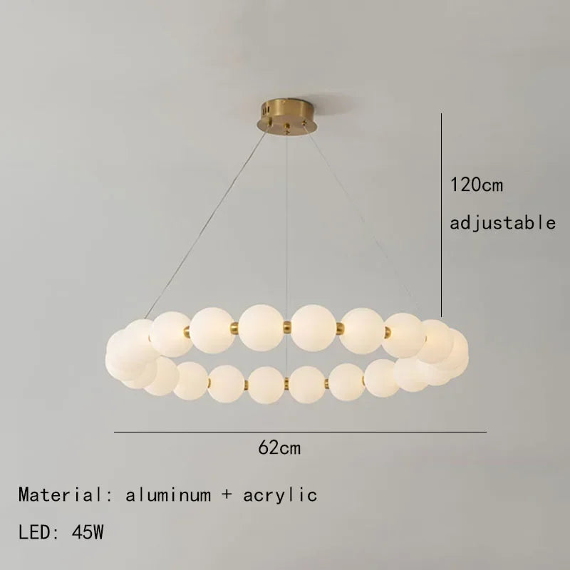 Nordic Modern Luxury LED Chandelier - Cream Pearl Circle Pendant Light for Living Room, Dining & Bar
