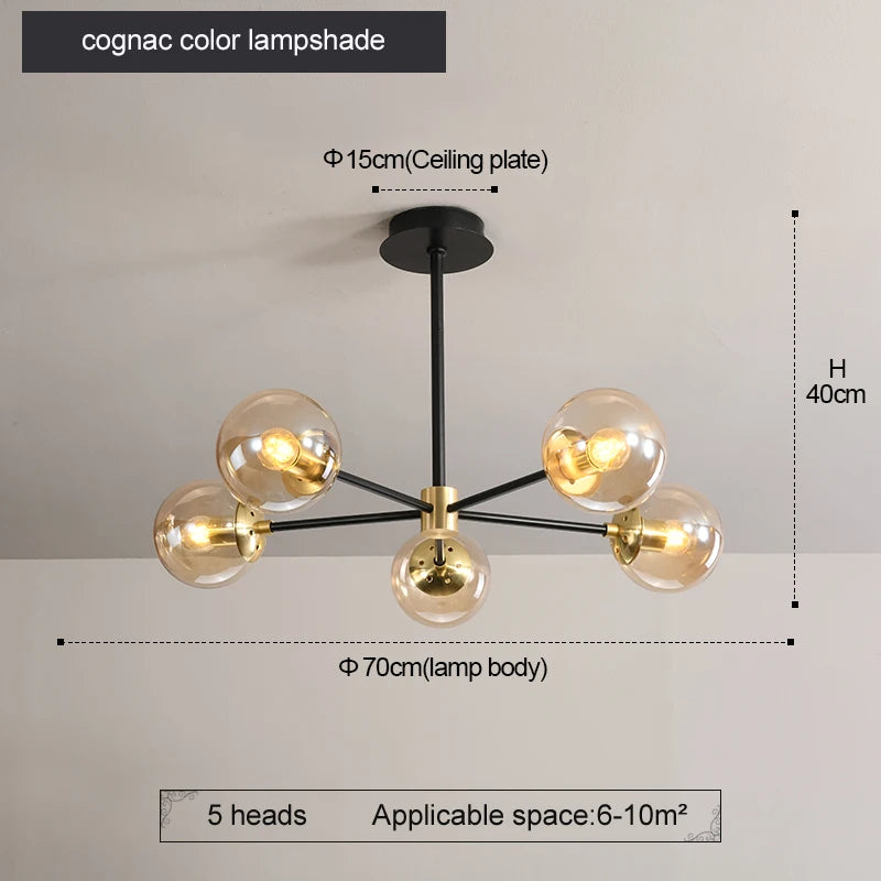 Modern Nordic Glass Ball LED Pendant Chandelier - Black Retro Vintage Loft Home Decor Lamp