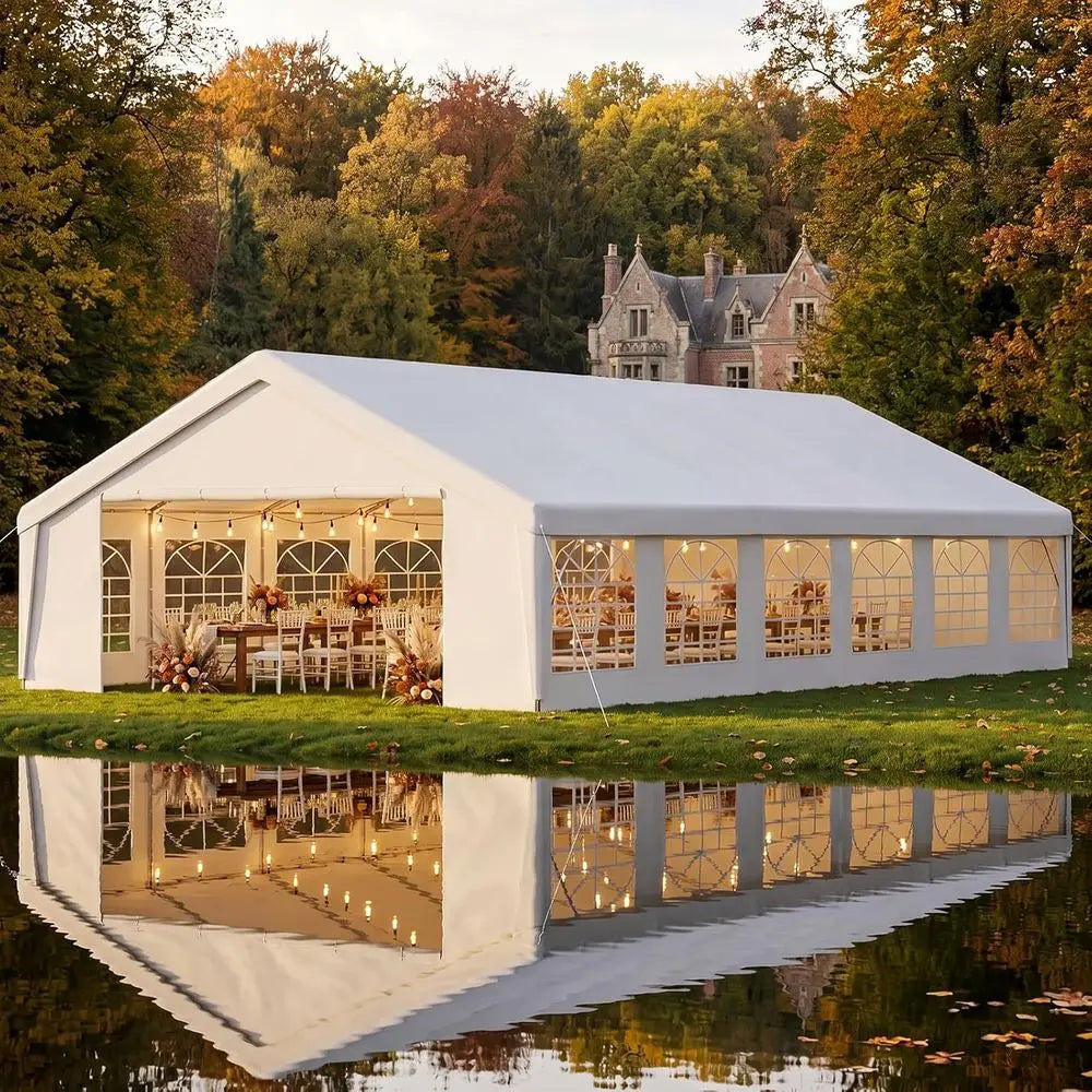 Waterproof Party Tent for Weddings and Outdoor Events with Removable Sidewalls and Roll-Up Door, Heavy-Duty Steel Frame