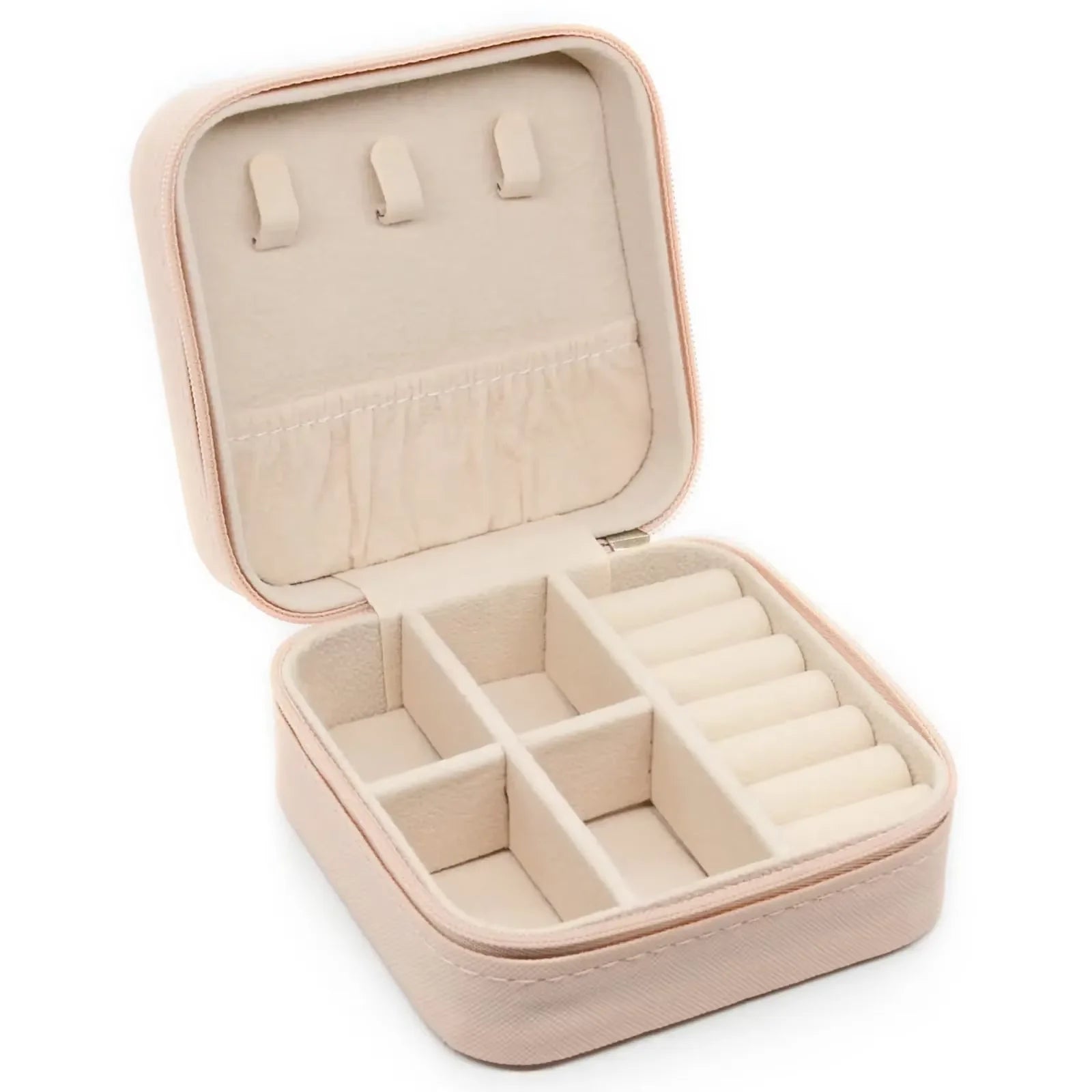 Portable Palm Jewelry Box - Zipper Flip Cover Ring and Earring Storage Box for Travel and Pearls