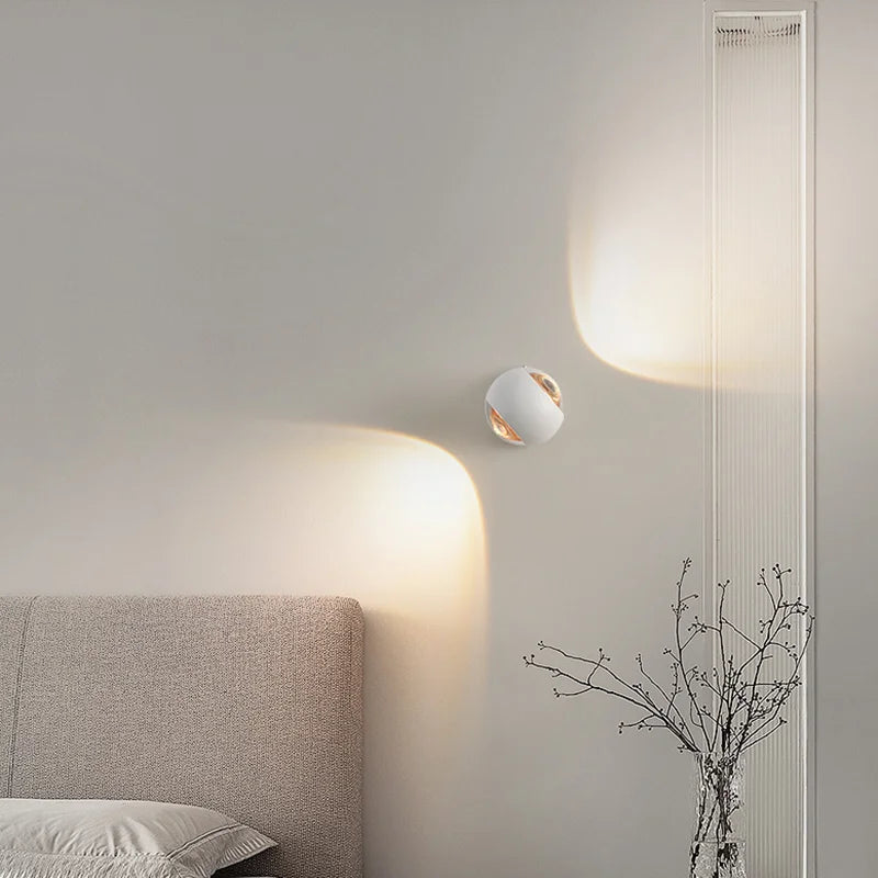 Modern Nordic Rotatable LED Up-Down Wall Sconce - Frosted Metal & Acrylic Lens Bedroom Lamp