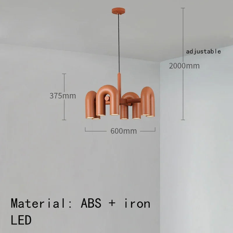 Modern Luxury U-Shaped Metal LED Pendant Light in Black & Orange for Living & Dining Room