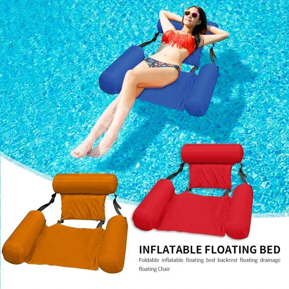 Foldable Floating Water Hammock Lounger, Inflatable Pool Mat & Recliner Bed Swimming Air Mattress
