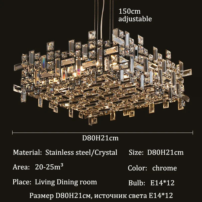 Luxury Chrome LED Crystal Chandelier for Home Villa Living & Dining Room Ceiling Pendant Lighting Fixture