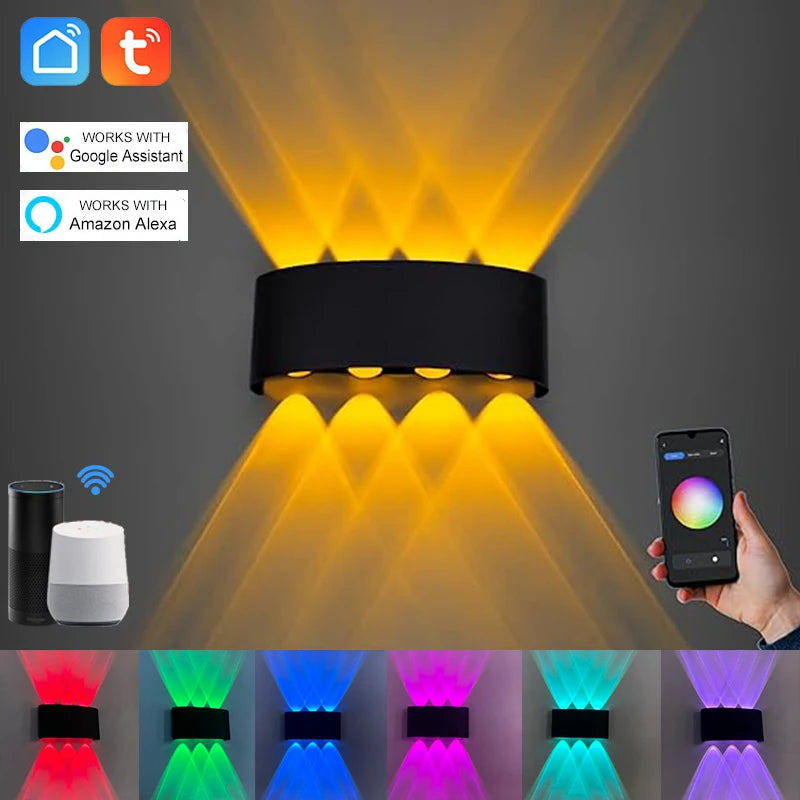 Tuya Up and Down Wall Light - Smart Life App RGB Outdoor Porch Lighting for Party and Garden, Works with Alexa Google