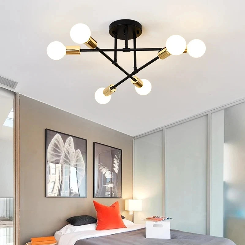Nordic Minimalist LED Pendant Ceiling Chandelier in Black & Gold for Bedrooms & Living Rooms