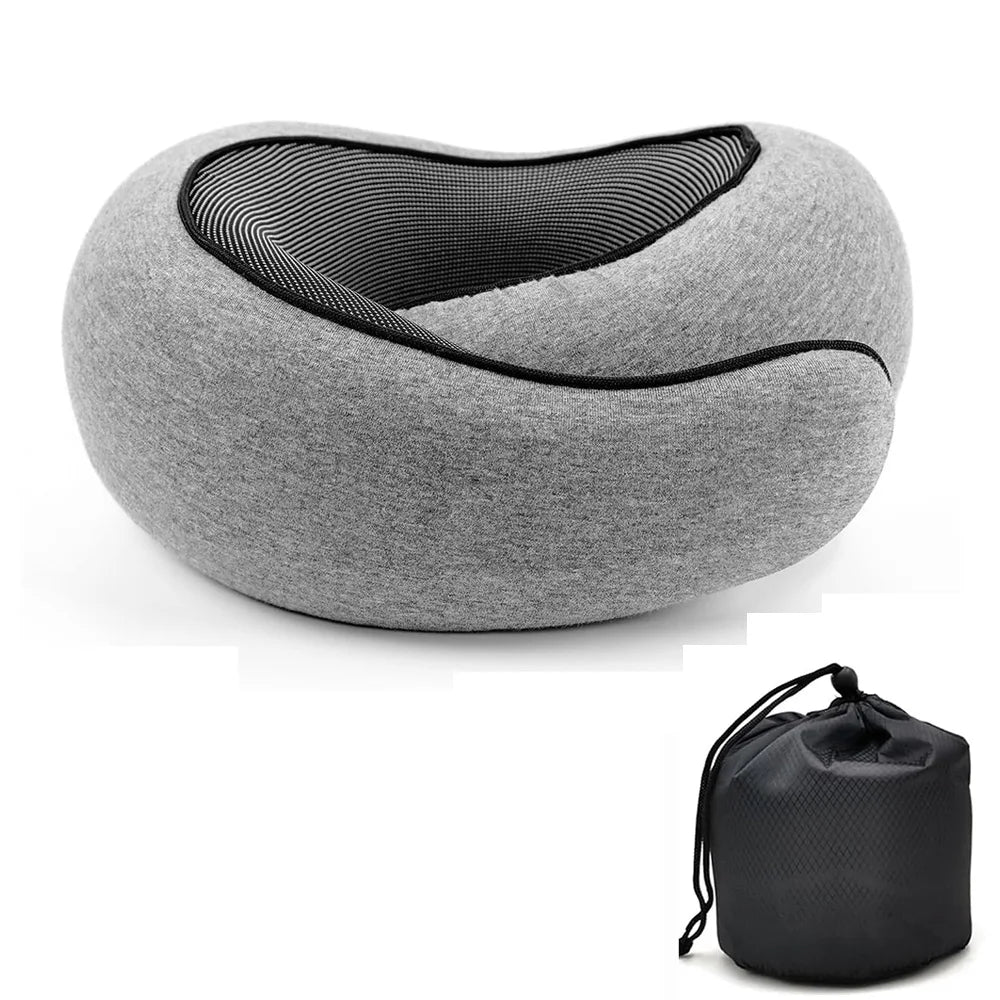 Travel Neck Pillow - Memory Foam U-Shaped Snail Style Neck Support, Portable Adjustable Soft Sleep Pillow for Naps
