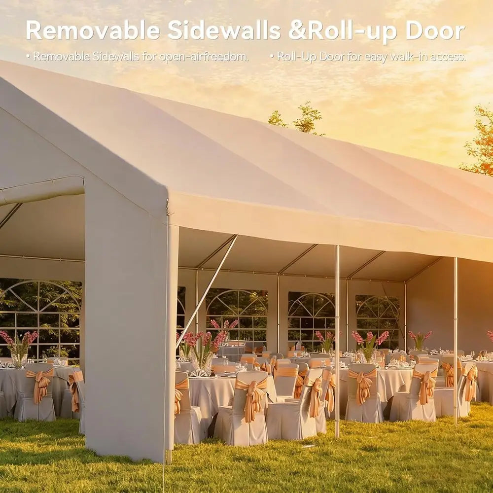 Waterproof Party Tent for Weddings and Outdoor Events with Removable Sidewalls and Roll-Up Door, Heavy-Duty Steel Frame